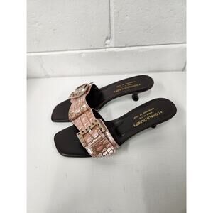 Donald J Pliner Women's Jobi Metallic Croc-Embossed Kitten Heel Sandals, Sz 7.5N